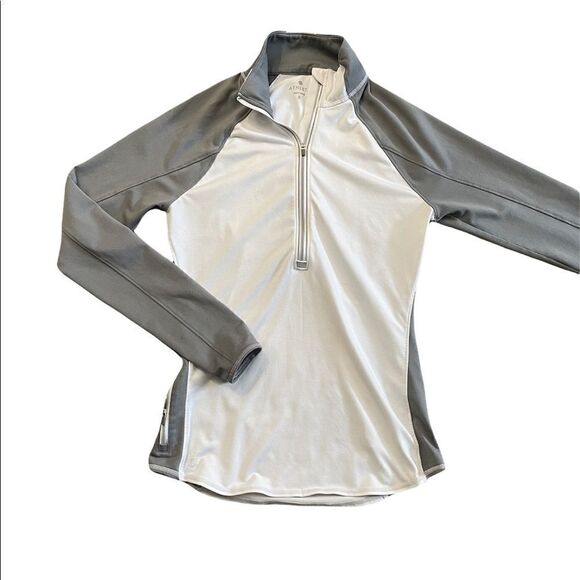 ATHLETA Running Wild Half zip pullover white and gray Small - Picture 1 of 5